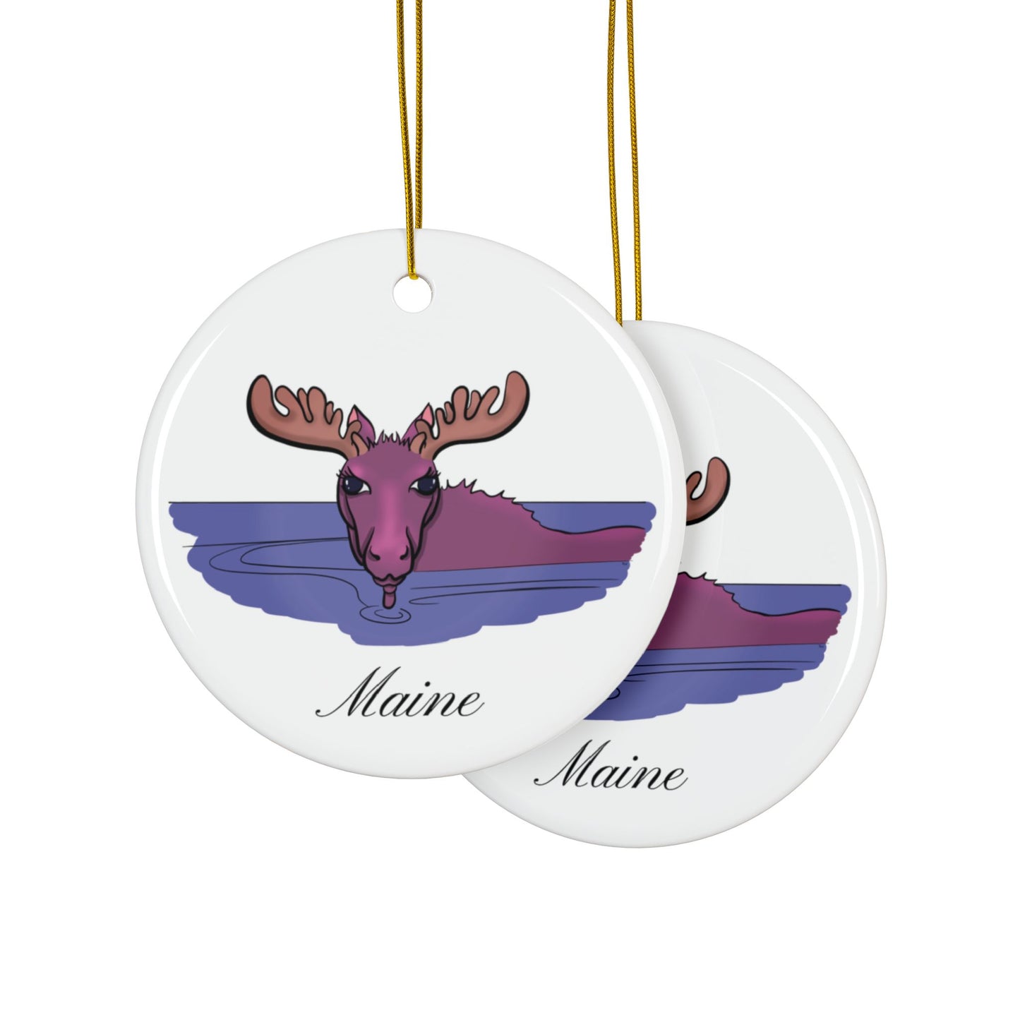 Maine Moose Ceramic Ornaments, 2-Side Print, (1pc, 3pcs, 5pcs, 10pcs)