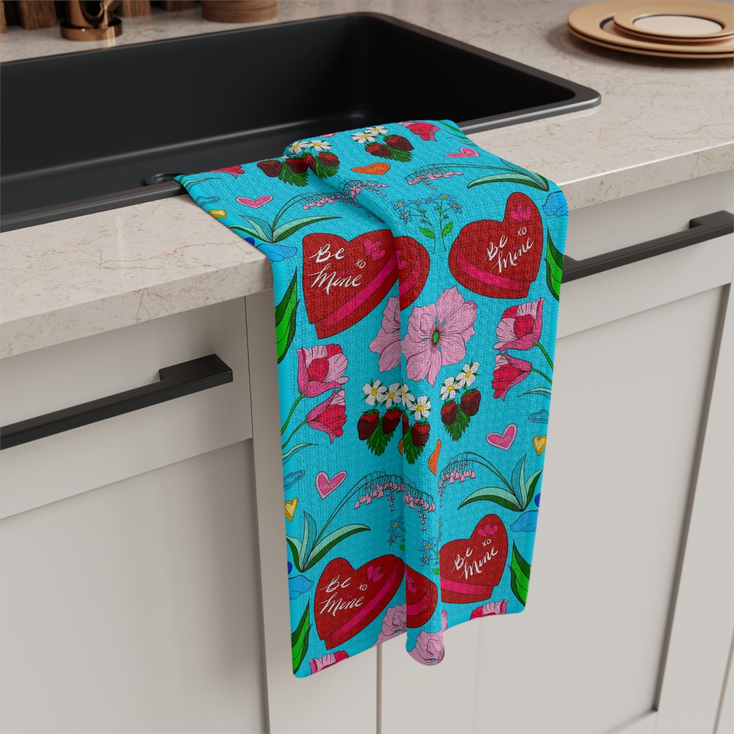 Valentine Sweet Treats - Turquoise - Soft Tea Towel