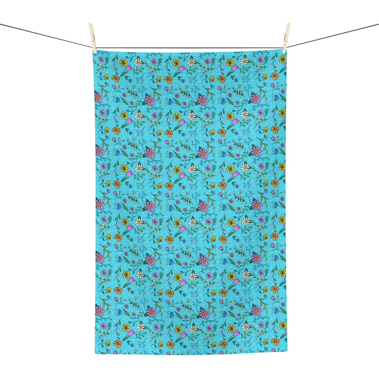 Spring Floral Toss - Aqua - Soft Tea Towel