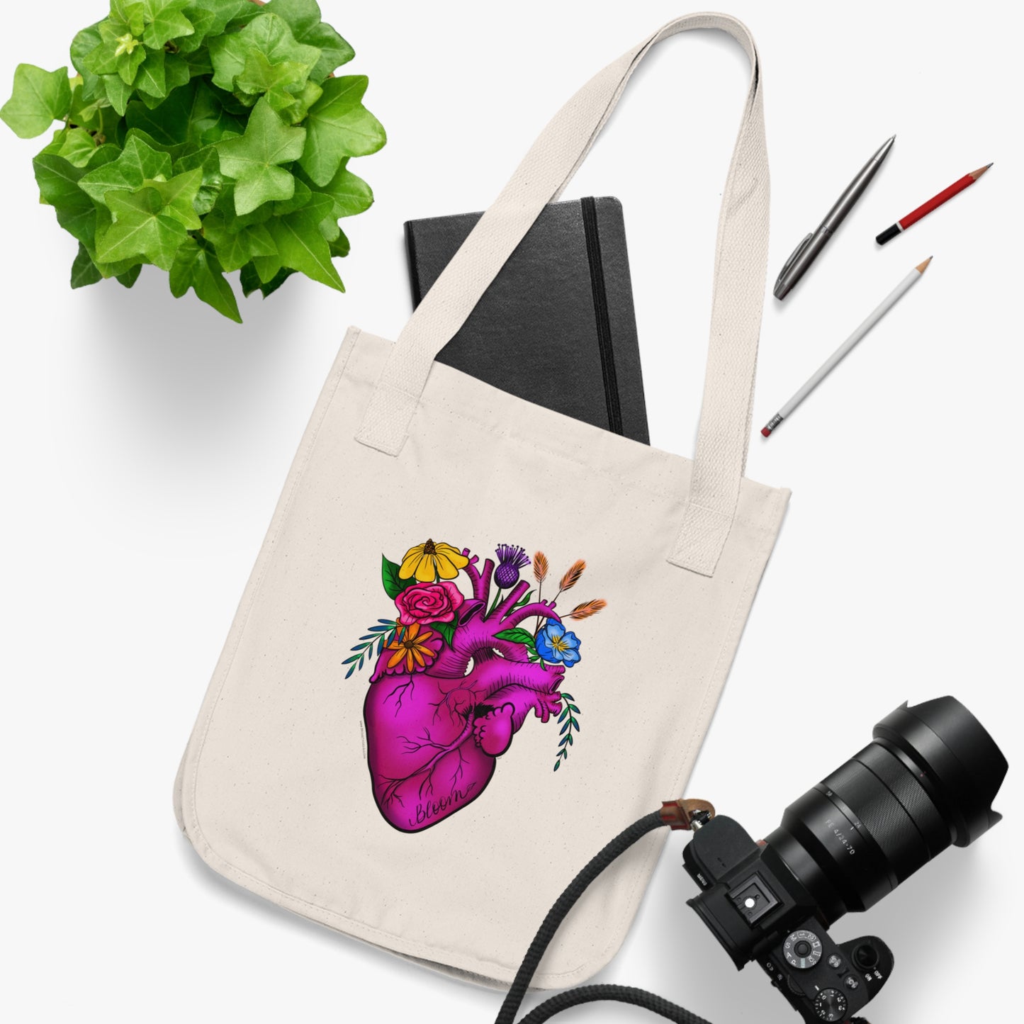 Blooming Heart Organic Canvas Tote Bag