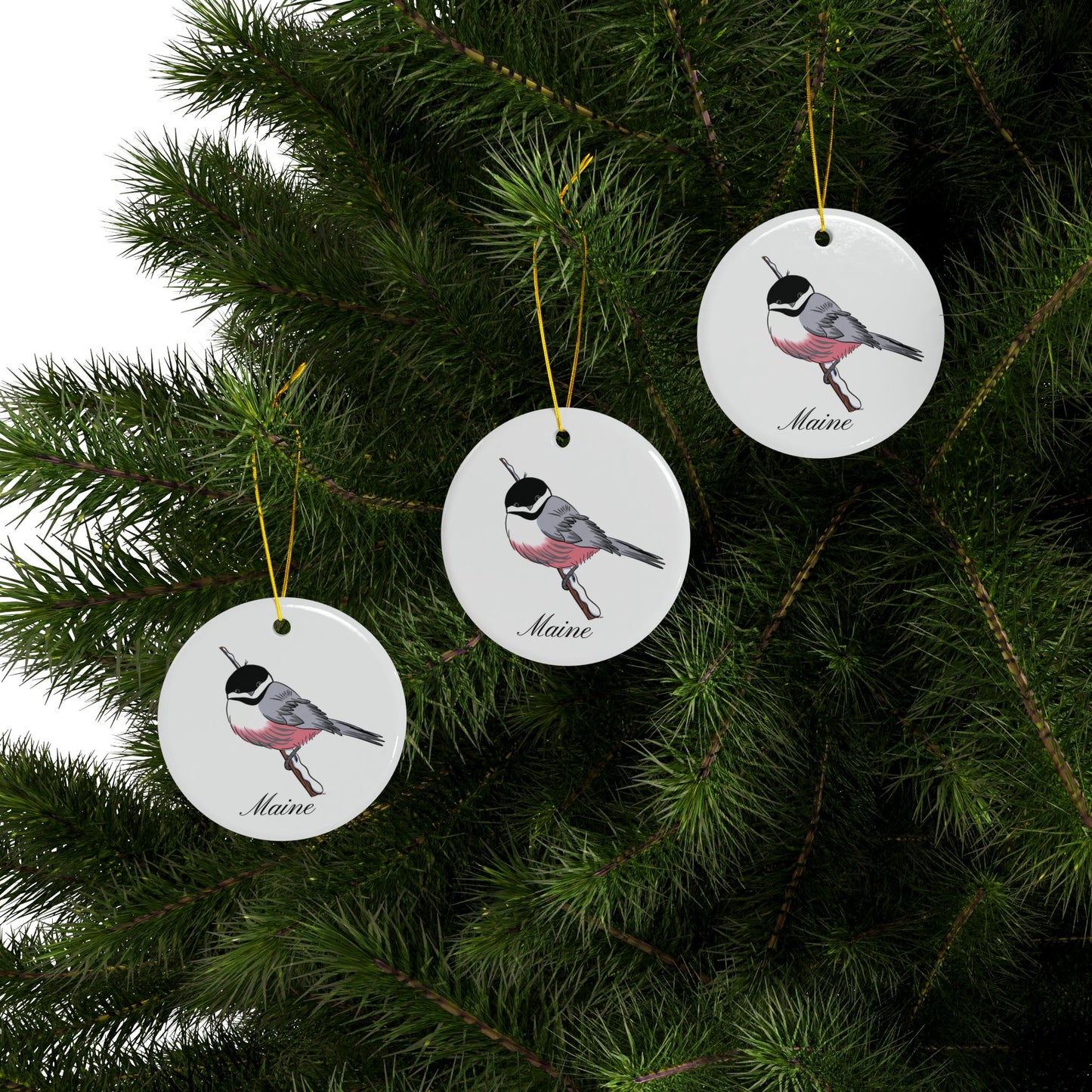 Maine Chickadee Ceramic Ornaments, 2-Side Print, (1pc, 3pcs, 5pcs, 10pcs)