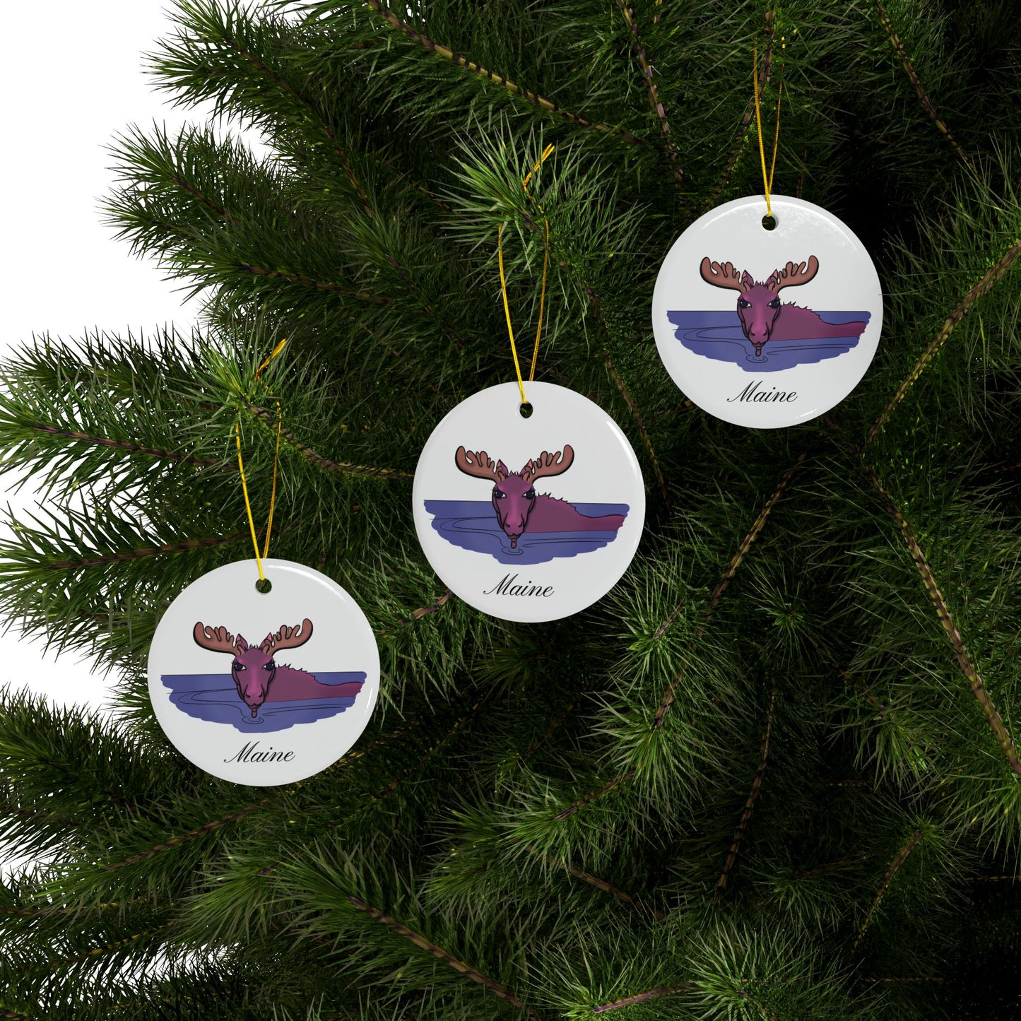 Maine Moose Ceramic Ornaments, 2-Side Print, (1pc, 3pcs, 5pcs, 10pcs)