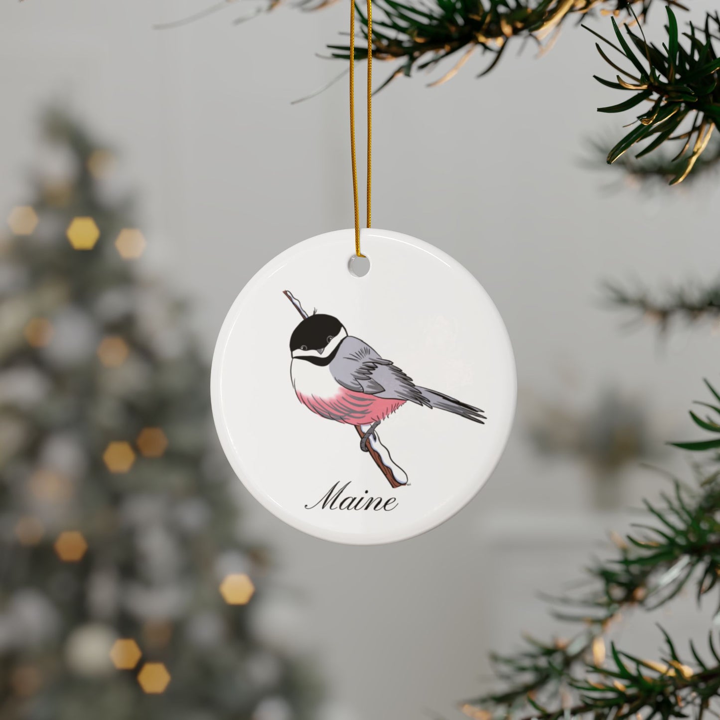 Maine Chickadee Ceramic Ornaments, 2-Side Print, (1pc, 3pcs, 5pcs, 10pcs)