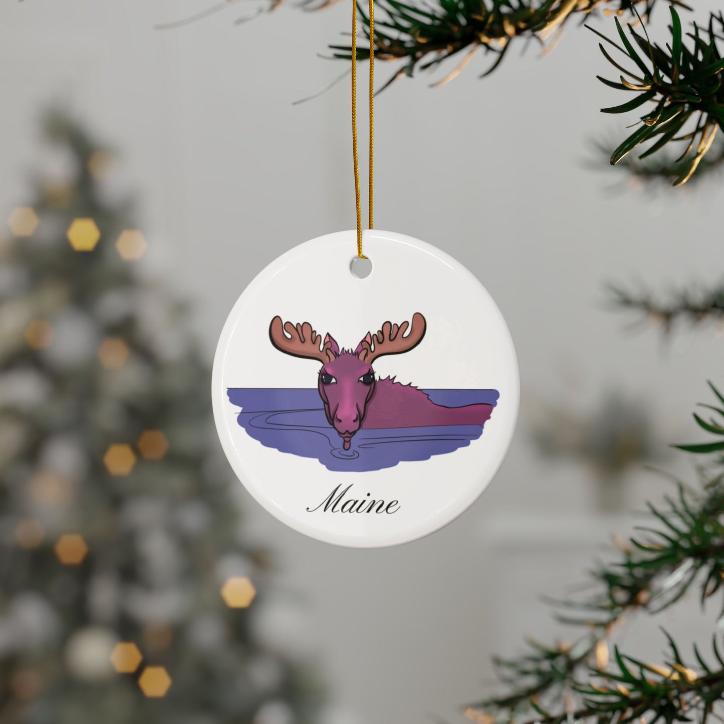 Maine Moose Ceramic Ornaments, 2-Side Print, (1pc, 3pcs, 5pcs, 10pcs)