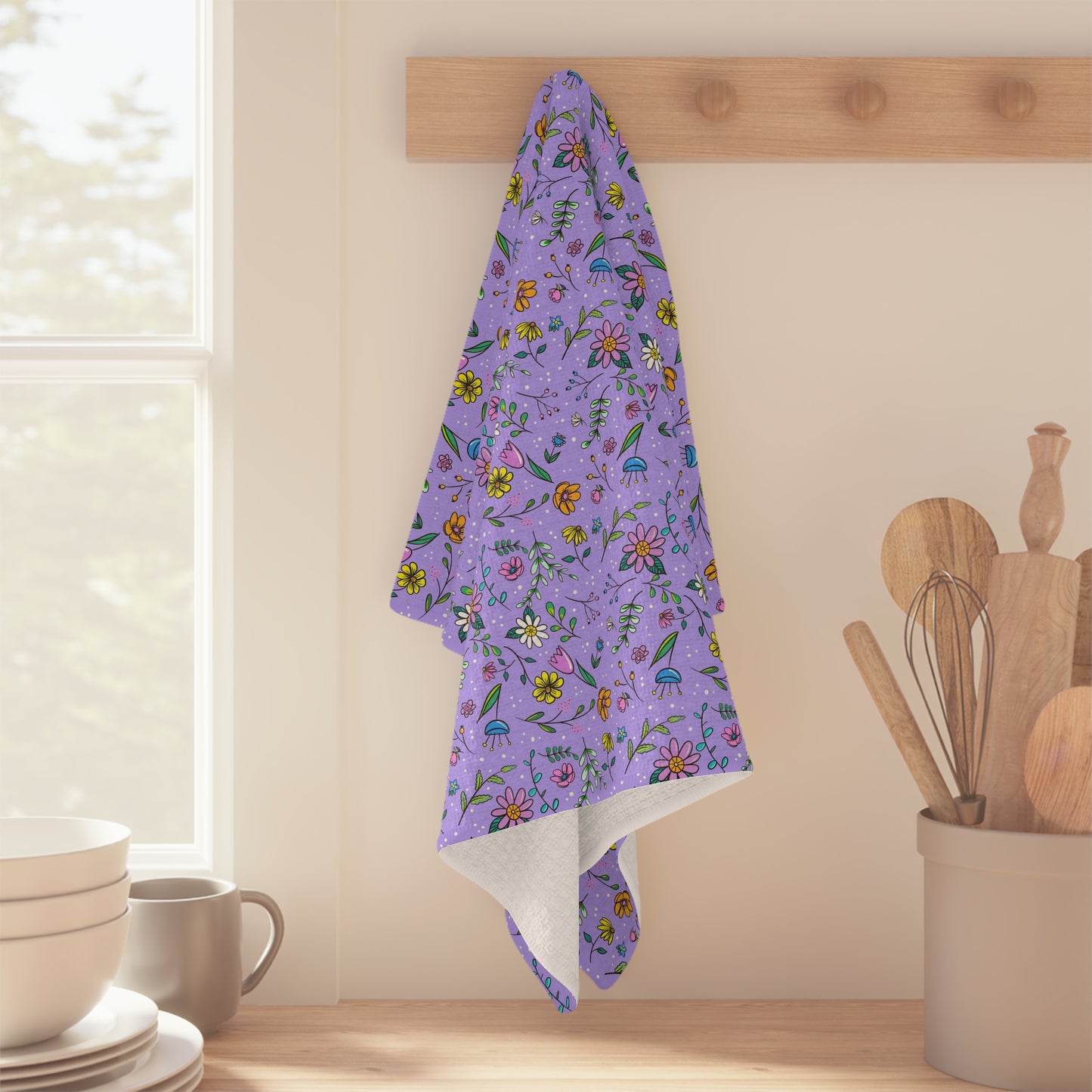 Spring Floral Toss - Purple - Soft Tea Towel