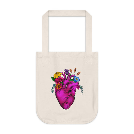 Blooming Heart Organic Canvas Tote Bag