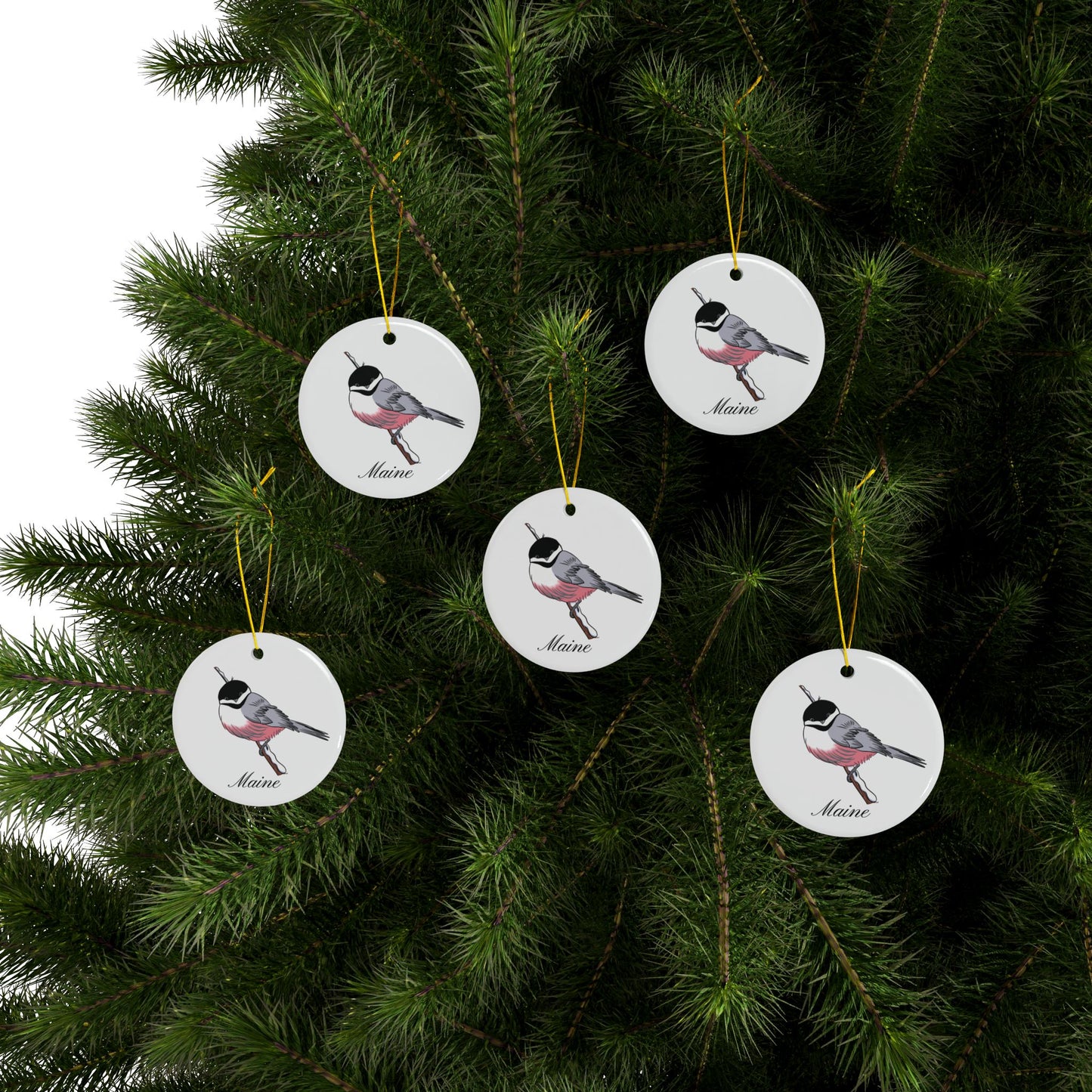 Maine Chickadee Ceramic Ornaments, 2-Side Print, (1pc, 3pcs, 5pcs, 10pcs)