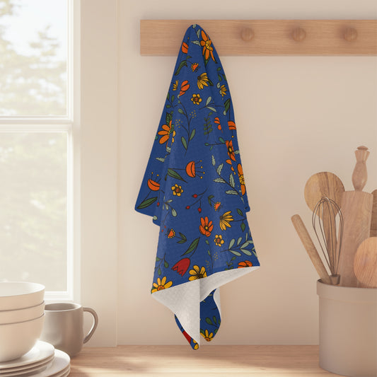 Autumn Floral - Cobalt - Soft Tea Towel