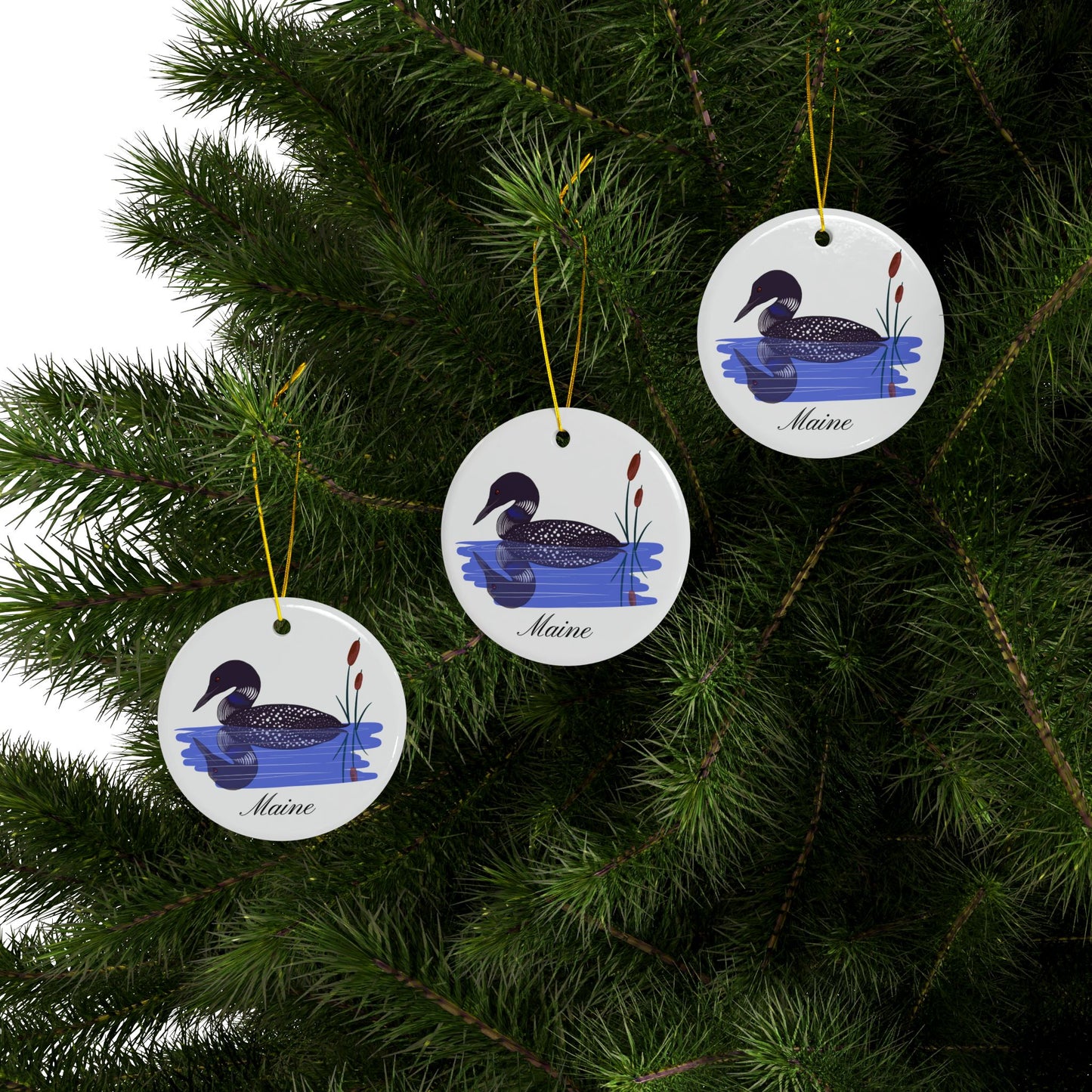 Maine Loon Ceramic Ornaments, 2-Side Print, (1pc, 3pcs, 5pcs, 10pcs.)