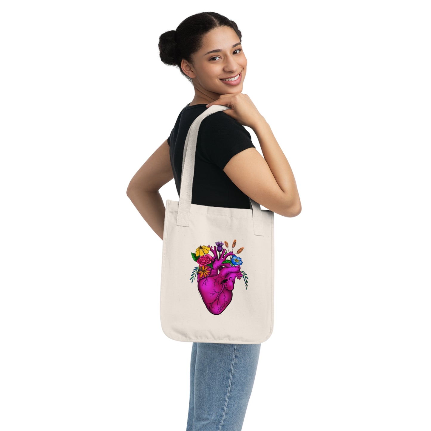 Blooming Heart Organic Canvas Tote Bag