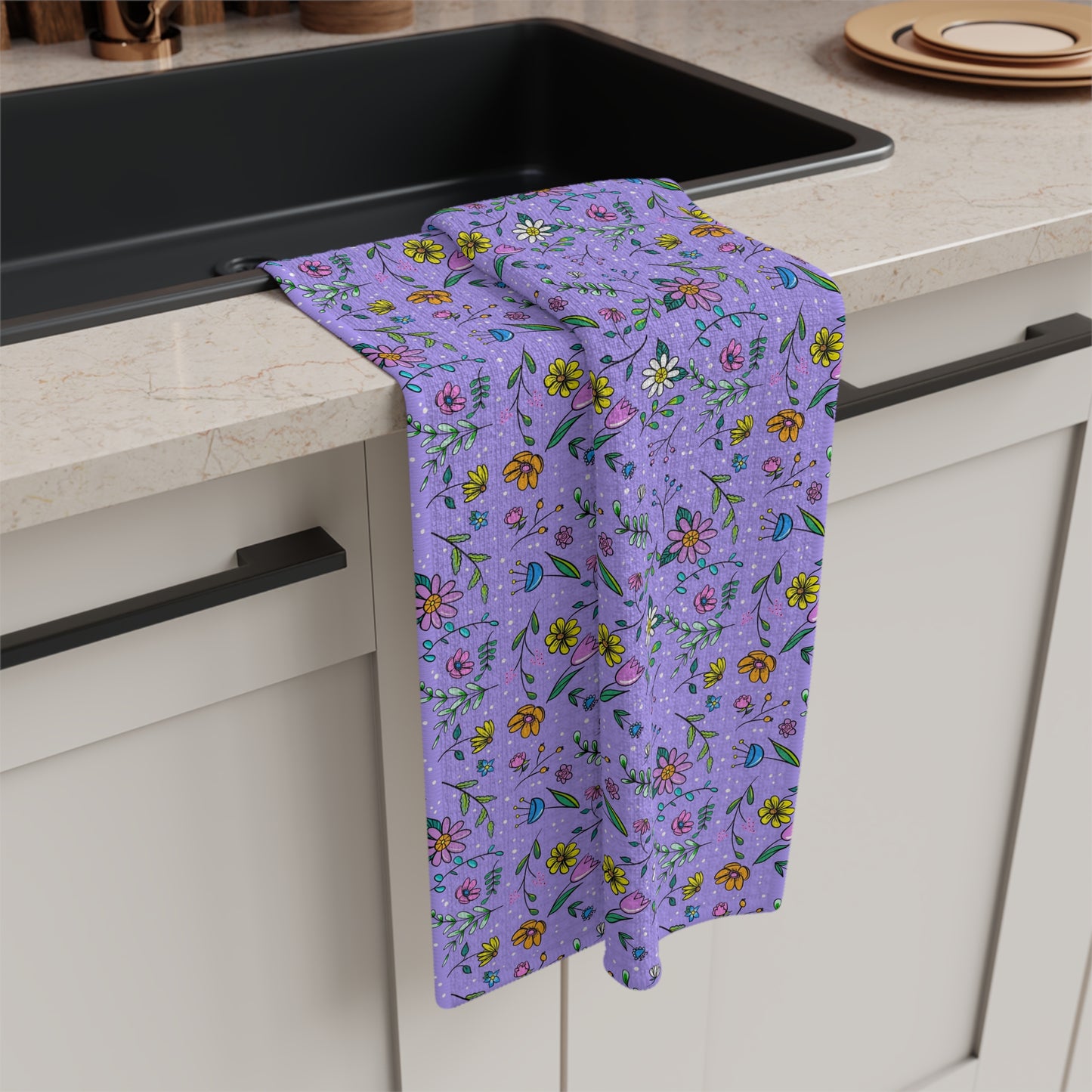 Spring Floral Toss - Purple - Soft Tea Towel