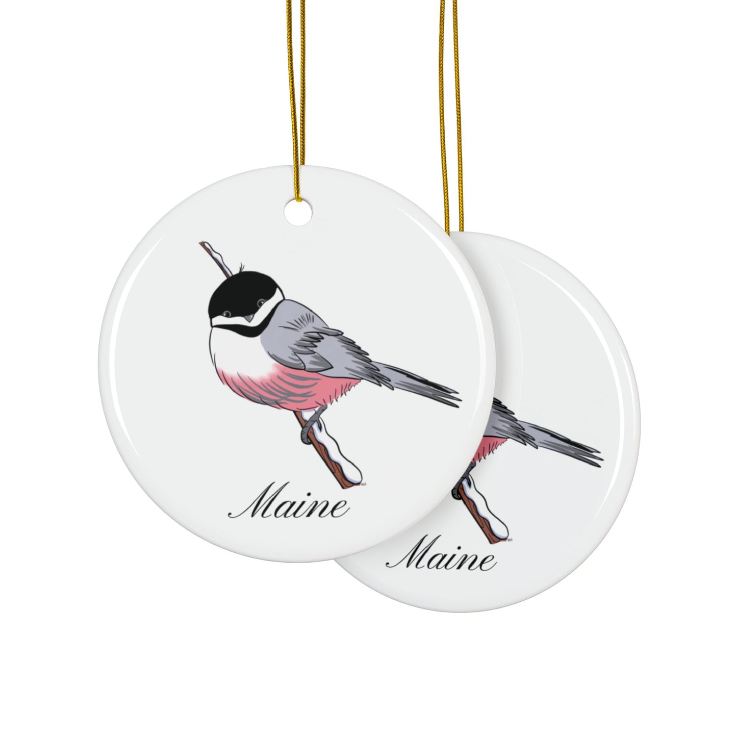 Maine Chickadee Ceramic Ornaments, 2-Side Print, (1pc, 3pcs, 5pcs, 10pcs)