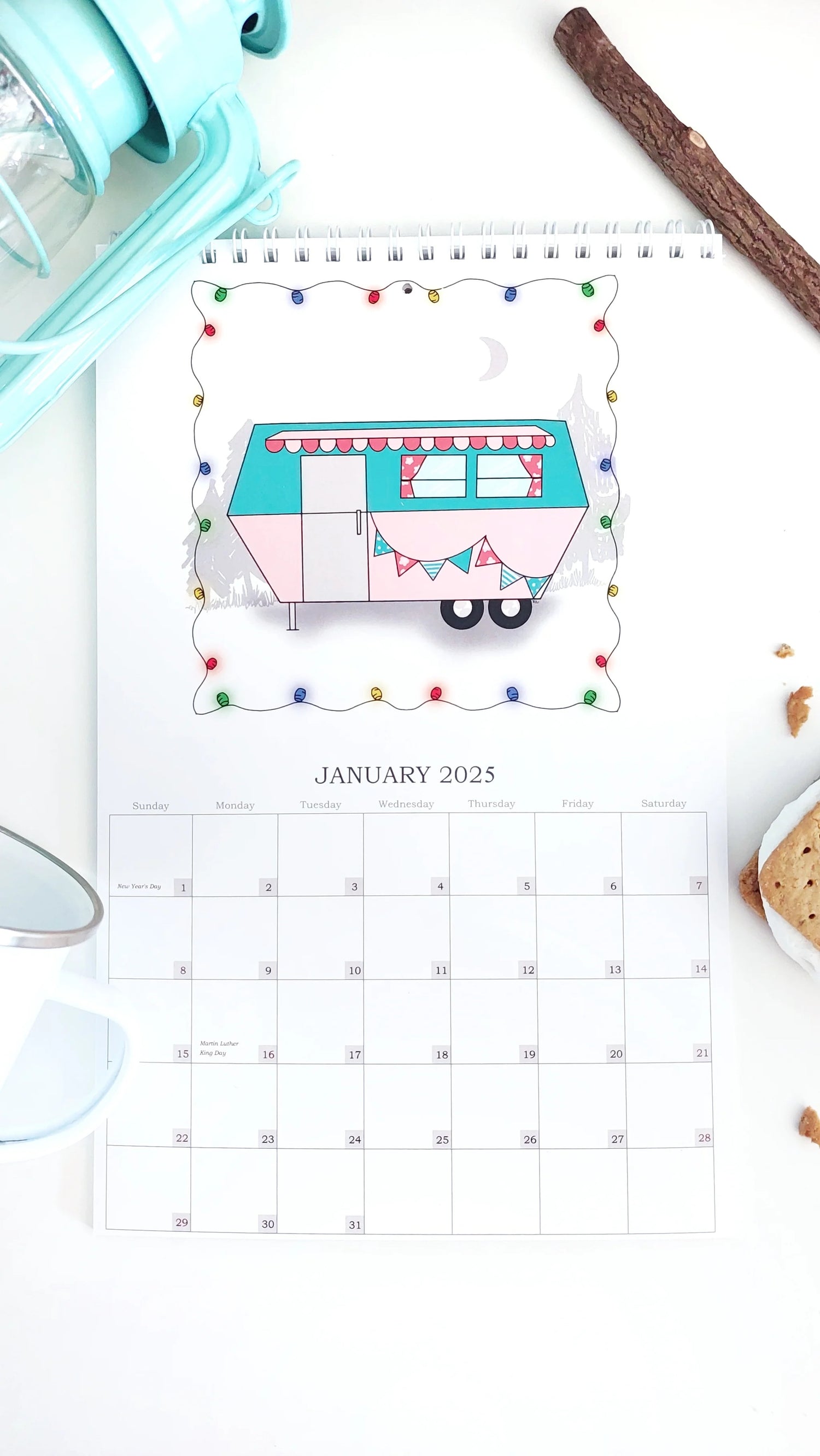 2025 Camper Calendar! 12 months of colorful camper styles! An ideal gift for all the campers in your life! Artwork by Bridget M. Designs