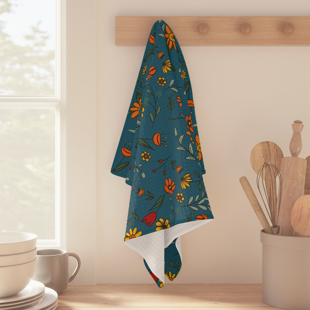 Autumn Floral - Turquoise Soft Tea Towel