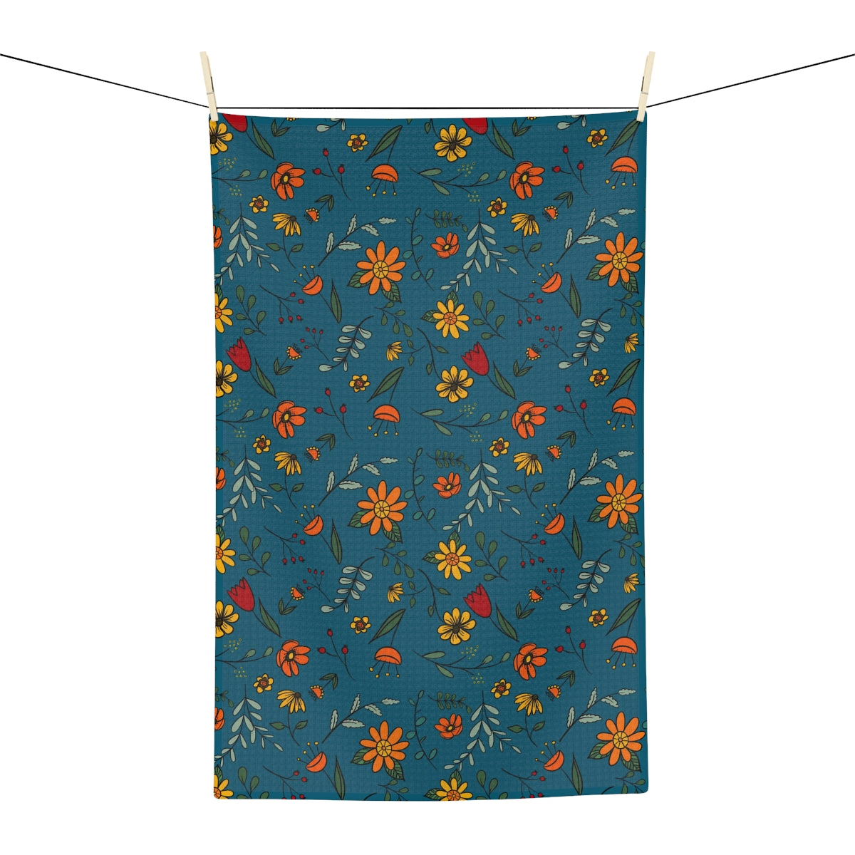 Autumn Floral - Turquoise Soft Tea Towel